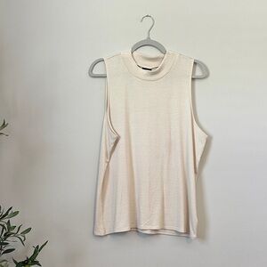 Worthington Sleeveless Mock Neck Tank Top in Light Cream